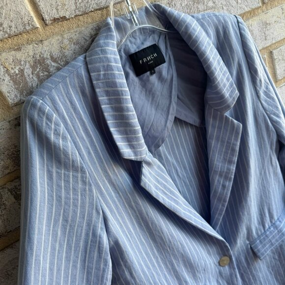 FRNCH Long Sleeve One Button Blue/White Striped Blazer Jacket Women's Size S - Picture 7 of 10